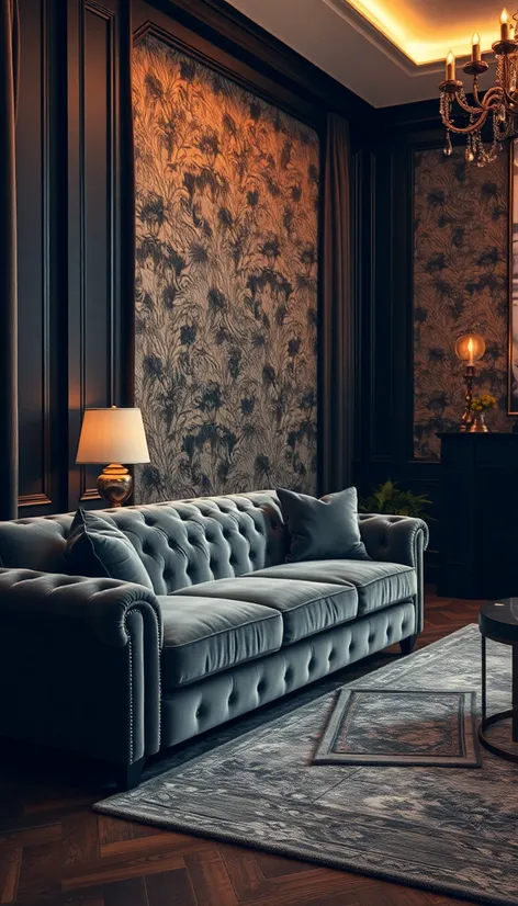 grey velvet sofa