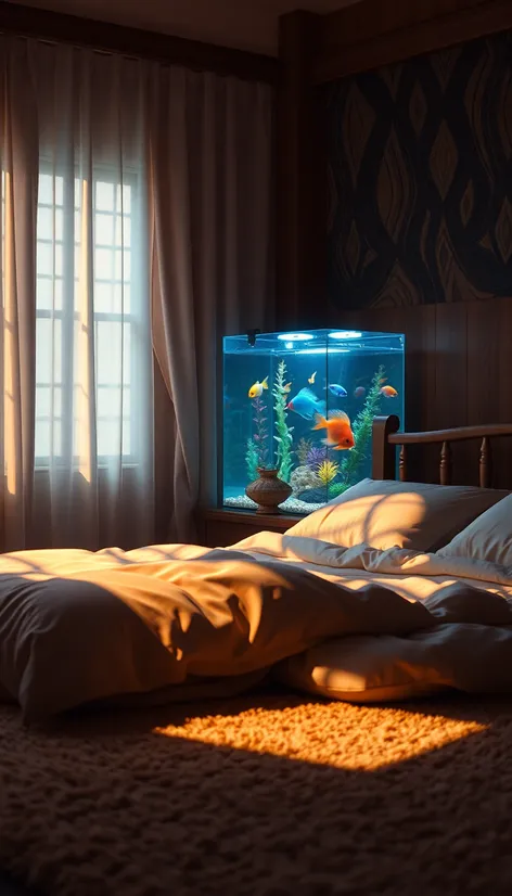 bedroom with fish tank