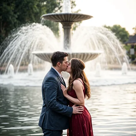 Couple kissing in fountain