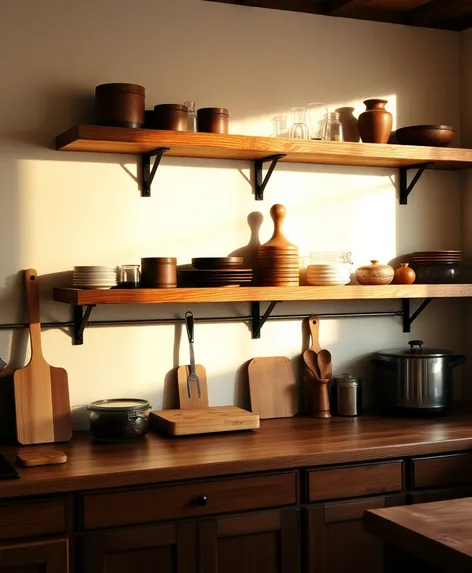 wooden kitchen shelves