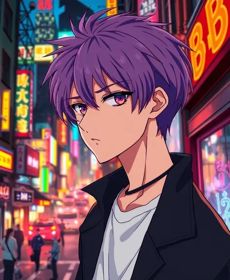 purple hair anime guy