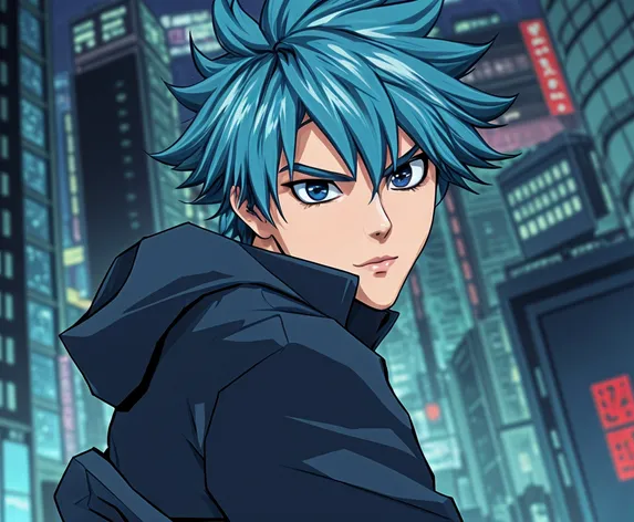 anime blue hair guy