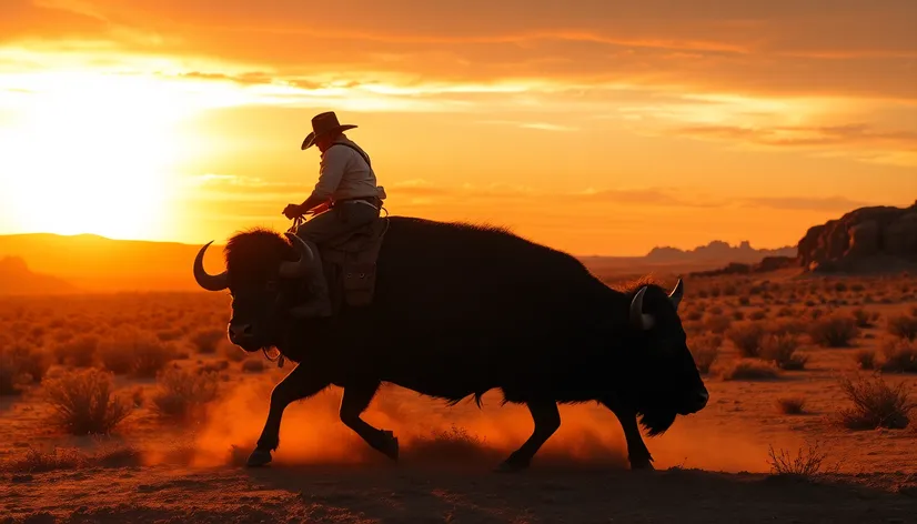 cowboy riding buffalo