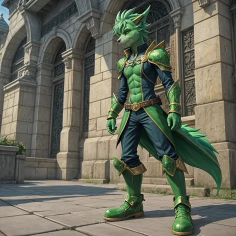 Anthro green male dragon