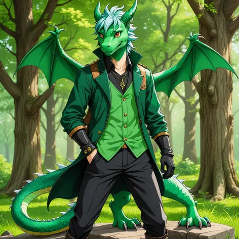 Anthro green male dragon