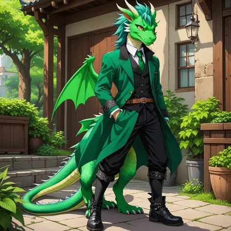 Anthro green male dragon