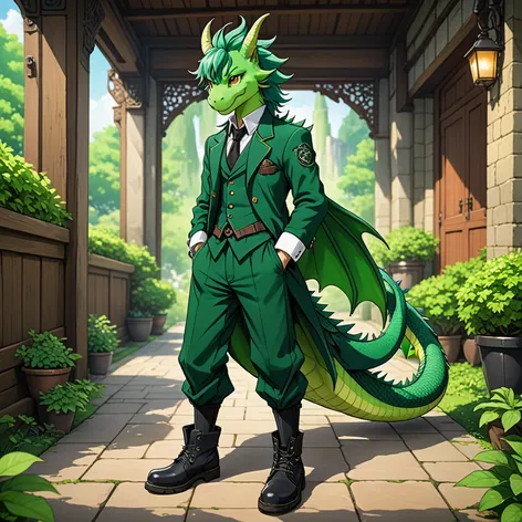 Anthro green male dragon