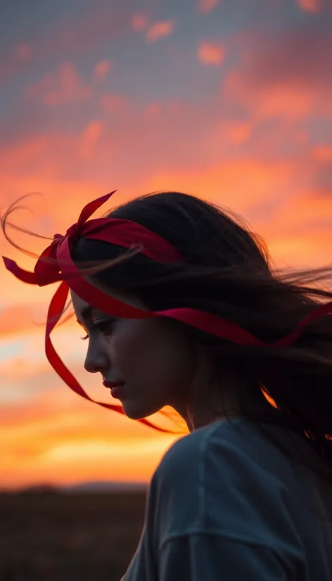 red ribbon headband flowing