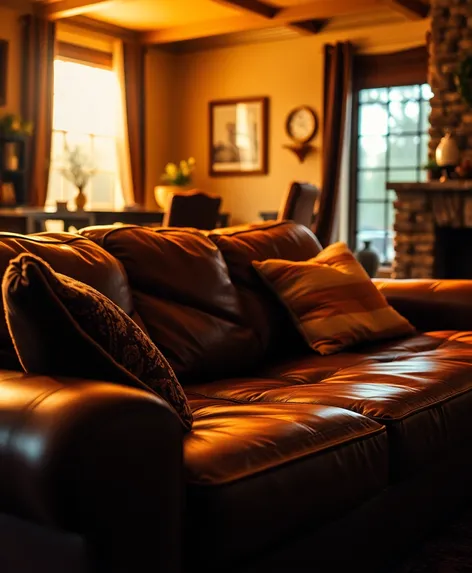 brown leather couch living