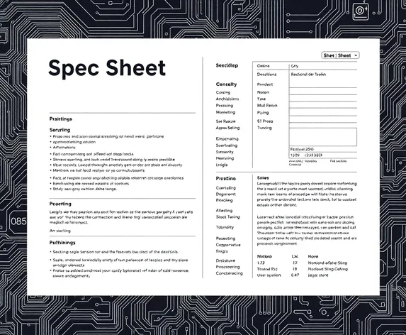 spec sheet format with