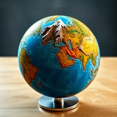 classroom globe with mountains