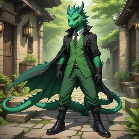 Anthro green male dragon