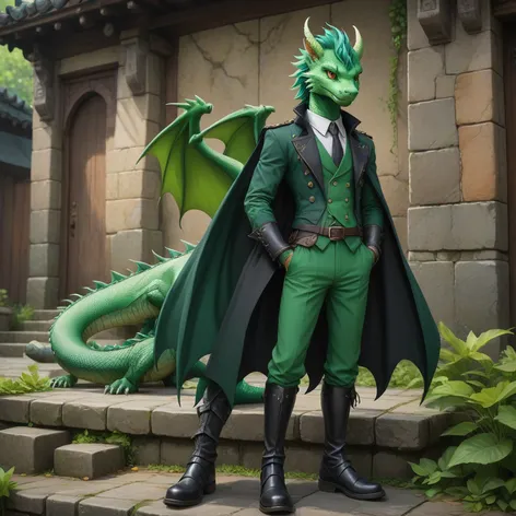 Anthro green male dragon