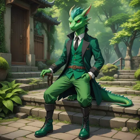 Anthro green male dragon