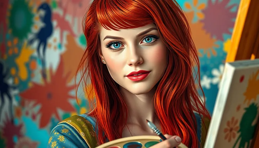 red hair woman painting