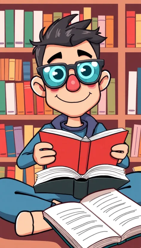 cartoon geek reading book