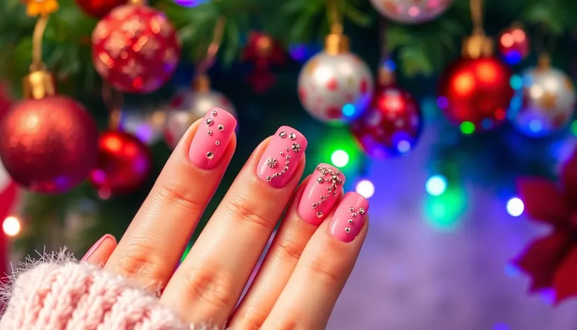 pink christmas nails