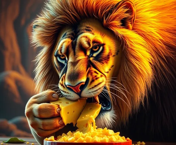 lion eating cheese