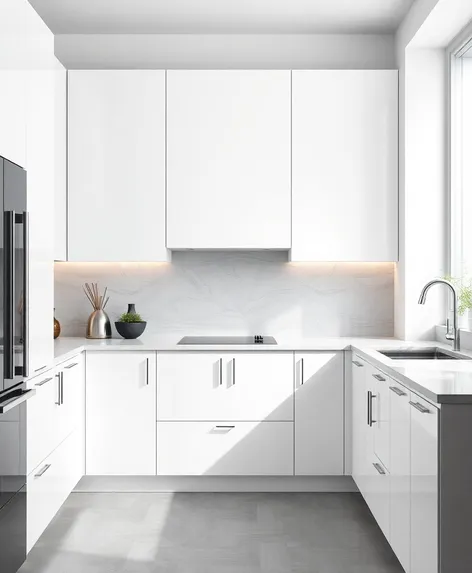 white minimalist long kitchen