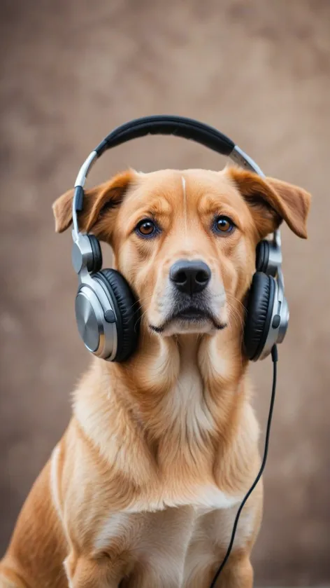 dog with headphones