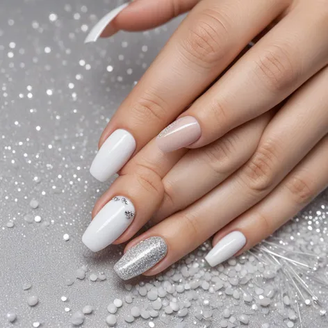 white and silver nails