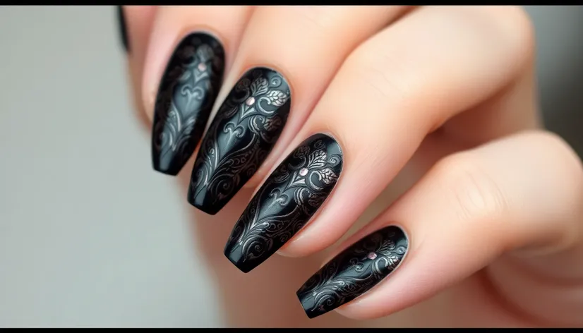 black colour nail art