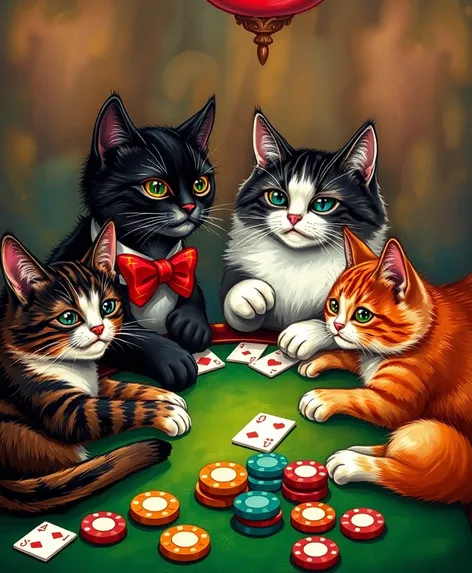 cats playing poker picture