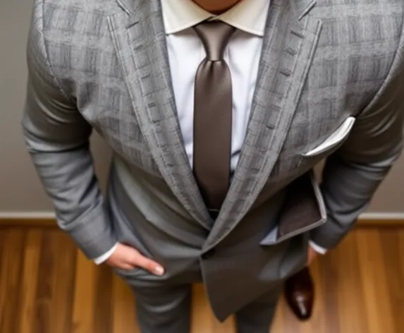 grey suit with brown