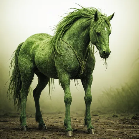 green horse, six legs,