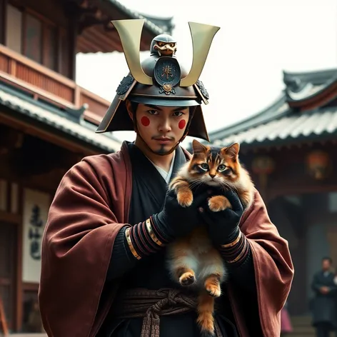 samurai holding cat