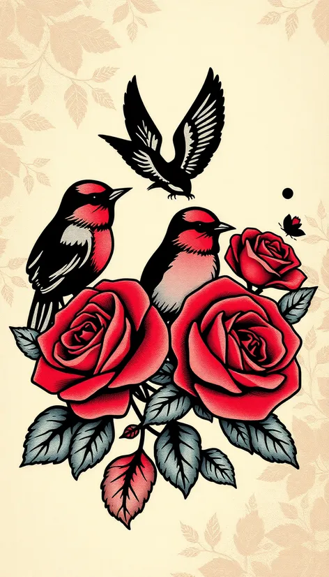 tattoo birds roses silhouette