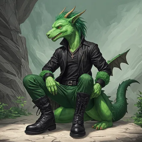 Anthro green male dragon