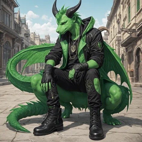 Anthro green male dragon