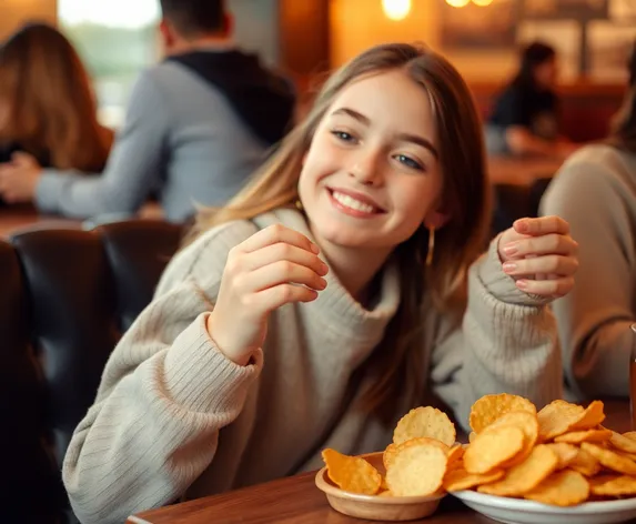 girl eating chips pics