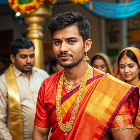 man wearing saree in