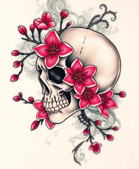 skull and cherry blossom