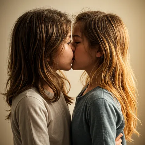 Two young girls kissing