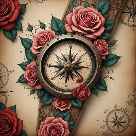 compass with roses going