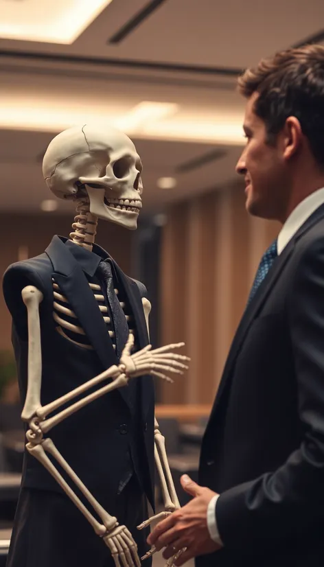 skeleton talking to man