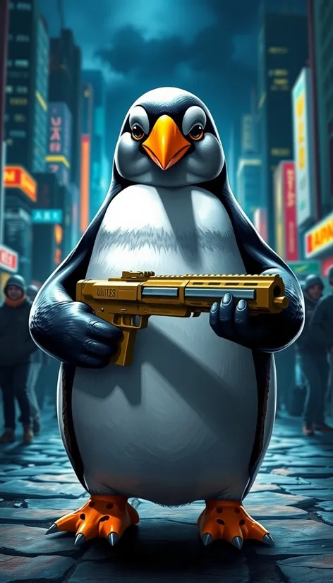 penguin holding gun