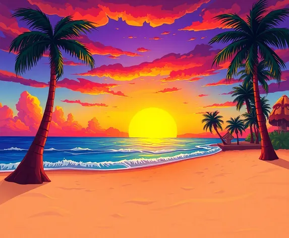 cartoon sunset on beach