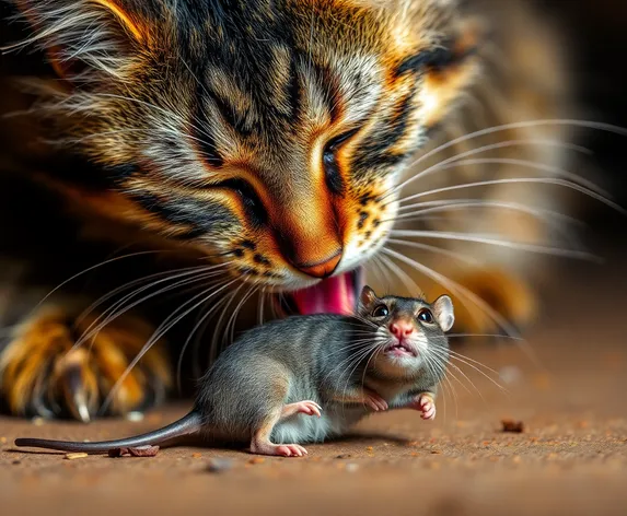 cat eating rat