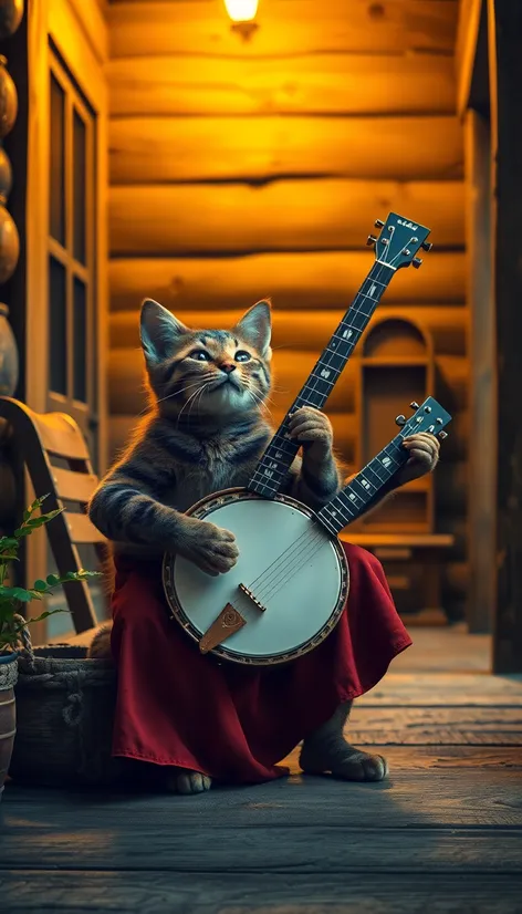 cat playing banjo