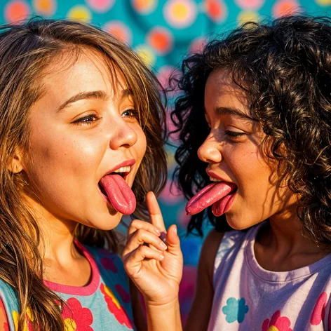 girls with tongues sticking