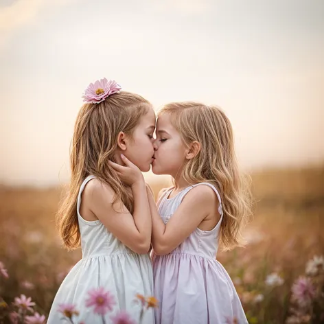 two little girls kissing