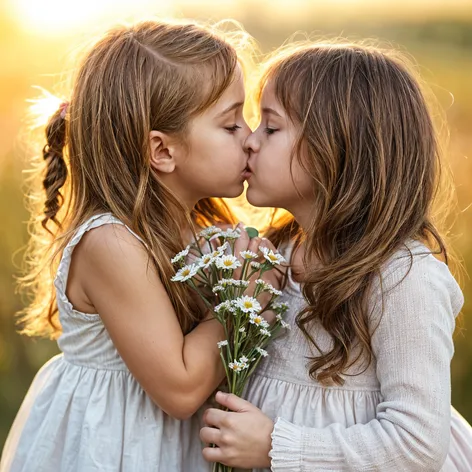 two little girls kissing