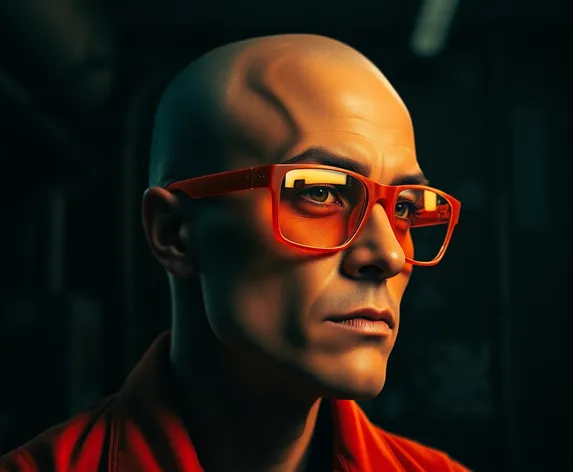 orange glasses bald hrad