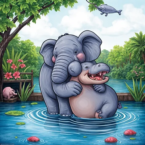 elephant hugging hippo