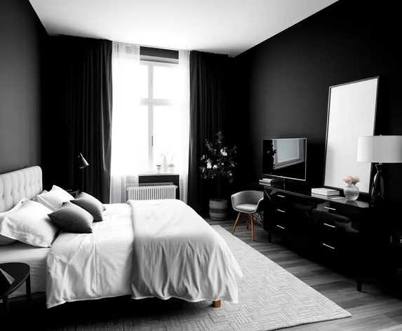 black and white bedroom