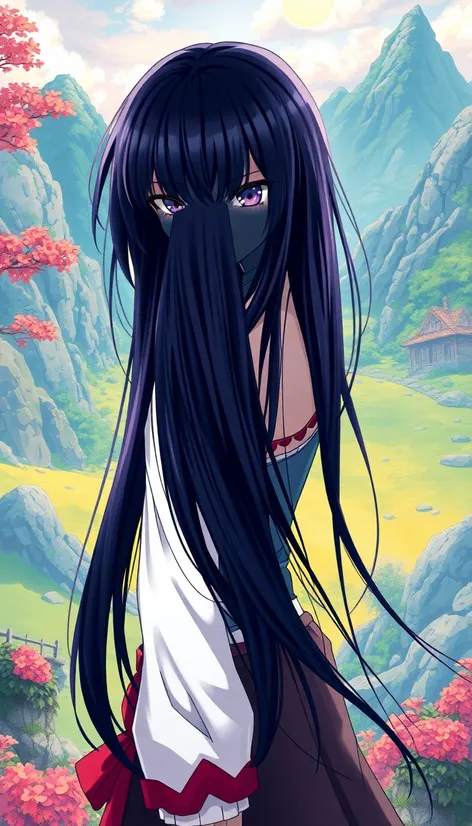 long black hair anime